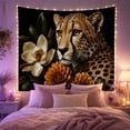 thumbnail image 2 of Leopard Portrait Among Magnolia and Dahlias on Black Dramatic Illustration for Animal Lovers, Realistic Wildlife Art Housewarming Gift, Tapestry Wall Hanging for Bedroom and Living Room, 2 of 7