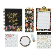 Pen+Gear Stationery Gift Sets, Black Ditsy Floral, Ruled Paper, Journal, Notepad, Sticky Notes