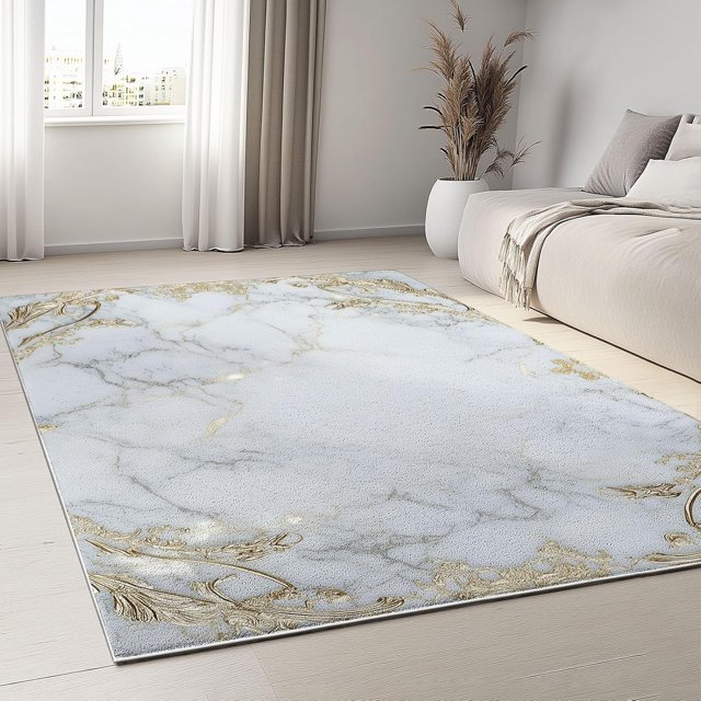Area Rug 2 x 3 ft Texture Close-Up Marble White Gold, Living Room Rug Machine Washable Area Rug Non Slip Low Pile Rugs for Living Room, Bedroom, Farmhouse, Dining Room, Kids Playroom