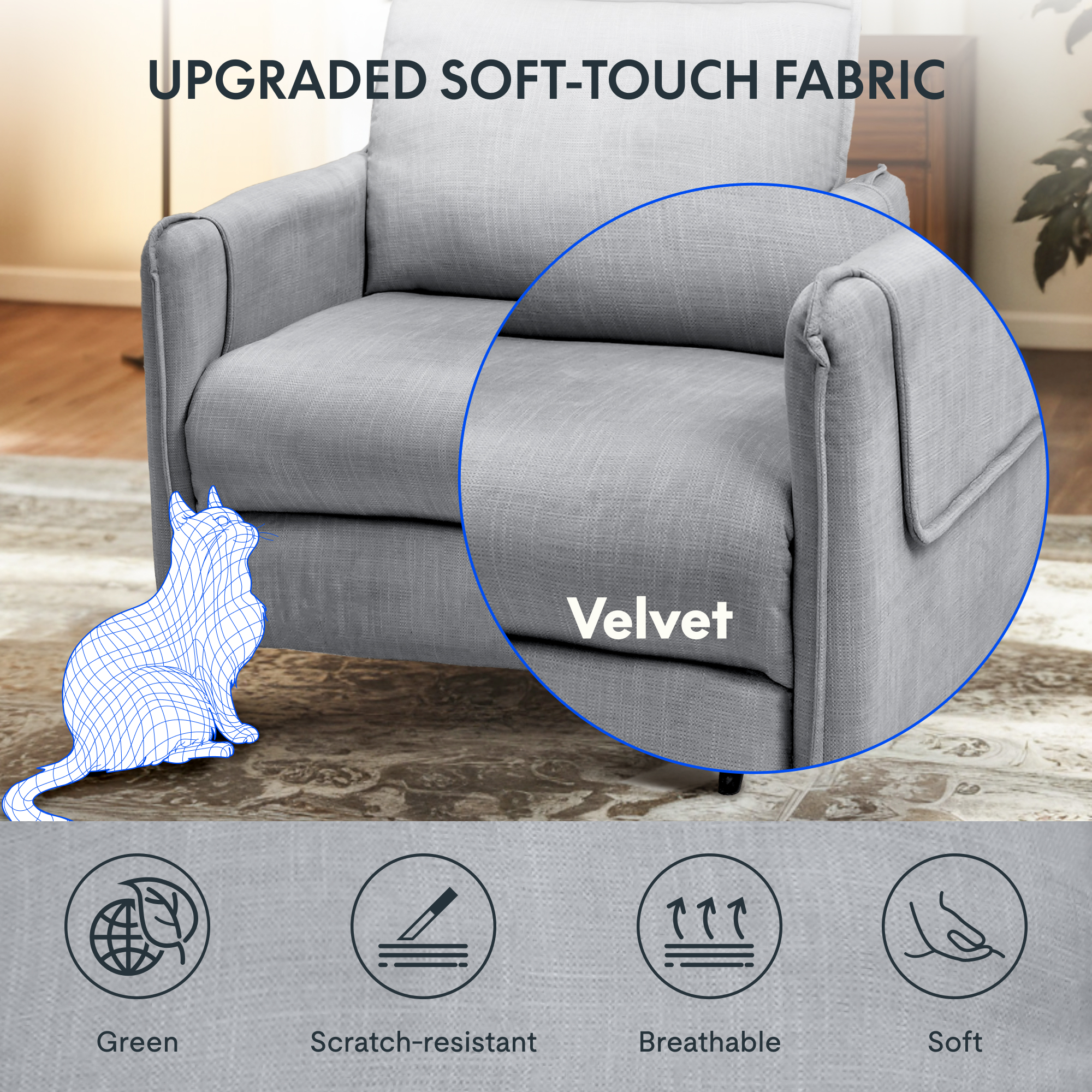 FlexiSpot Massage Push Back Recliner Chair for Living Room, Single Reclining Sofa Chair,Width 22",Small Recliners for Small Spaces,Comfortable flannel fabric with a lustrous feel,Gray