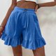 thumbnail image 4 of ICHUANYI Clearance Women's Fashion Solid Color Casual Wide Leg Ruffle Loose High Waist Shorts Pants(Blue, XL) ICHUANYI WER2023080911766, 4 of 7