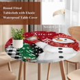 thumbnail image 4 of Red Snowman Christmas Round Tablecloth, Fitted Table Cover with Elastic for 55"-60" Round Tables, Snowflake Xmas Tree Winter Elk Table Cloth Outdoor Indoor Dinning Party Waterproof Tablecloths, 4 of 7