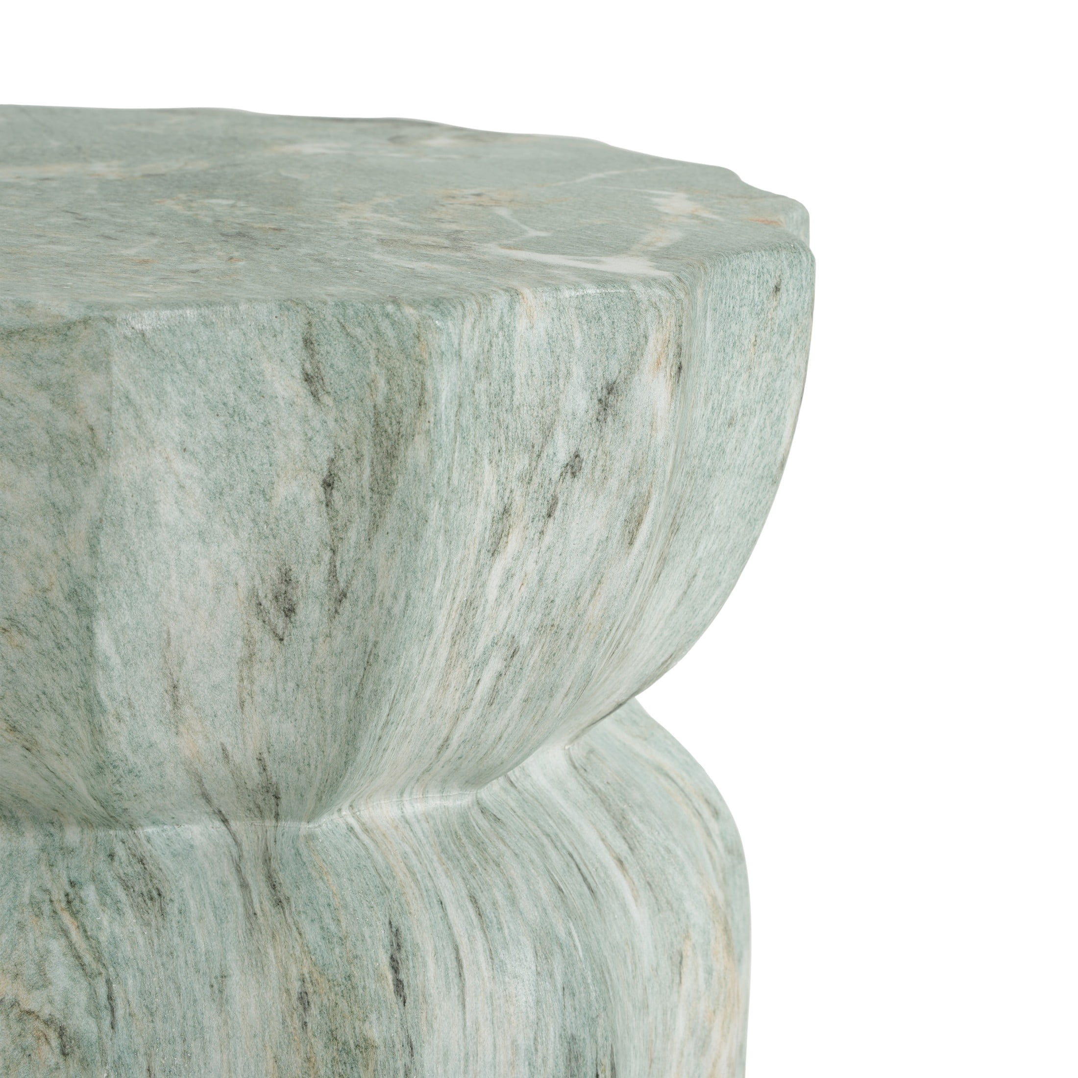 Christopher Knight Home 18.9" Lightweight Concrete Fluted Hourglass Accent Side Table, Green Marble