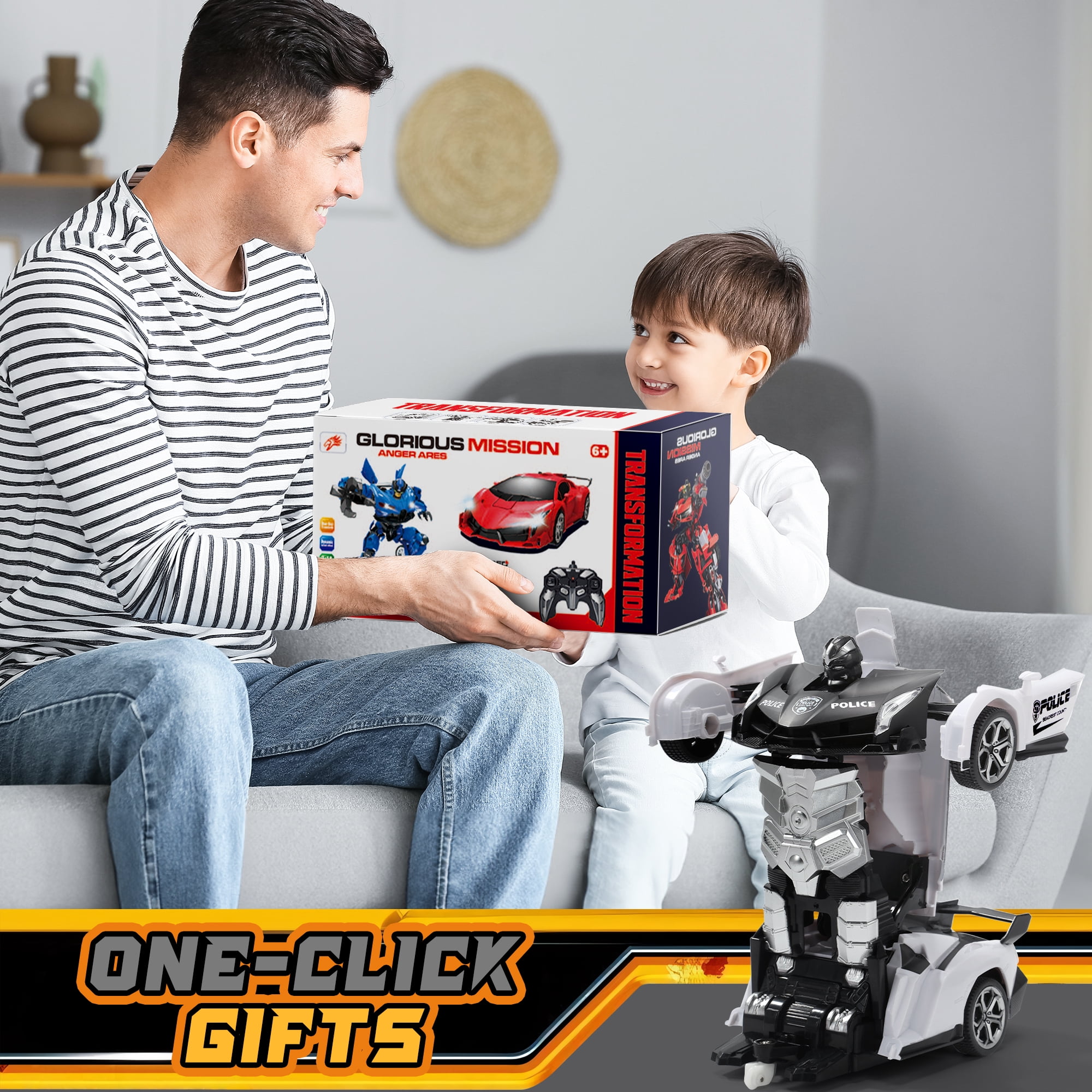 2-Pack of Remote Control Transforming Car for Boys Girls 4-7, 360°Rotating,One-Button Deformation, Automatic Demonstration, Best Gift for Kids