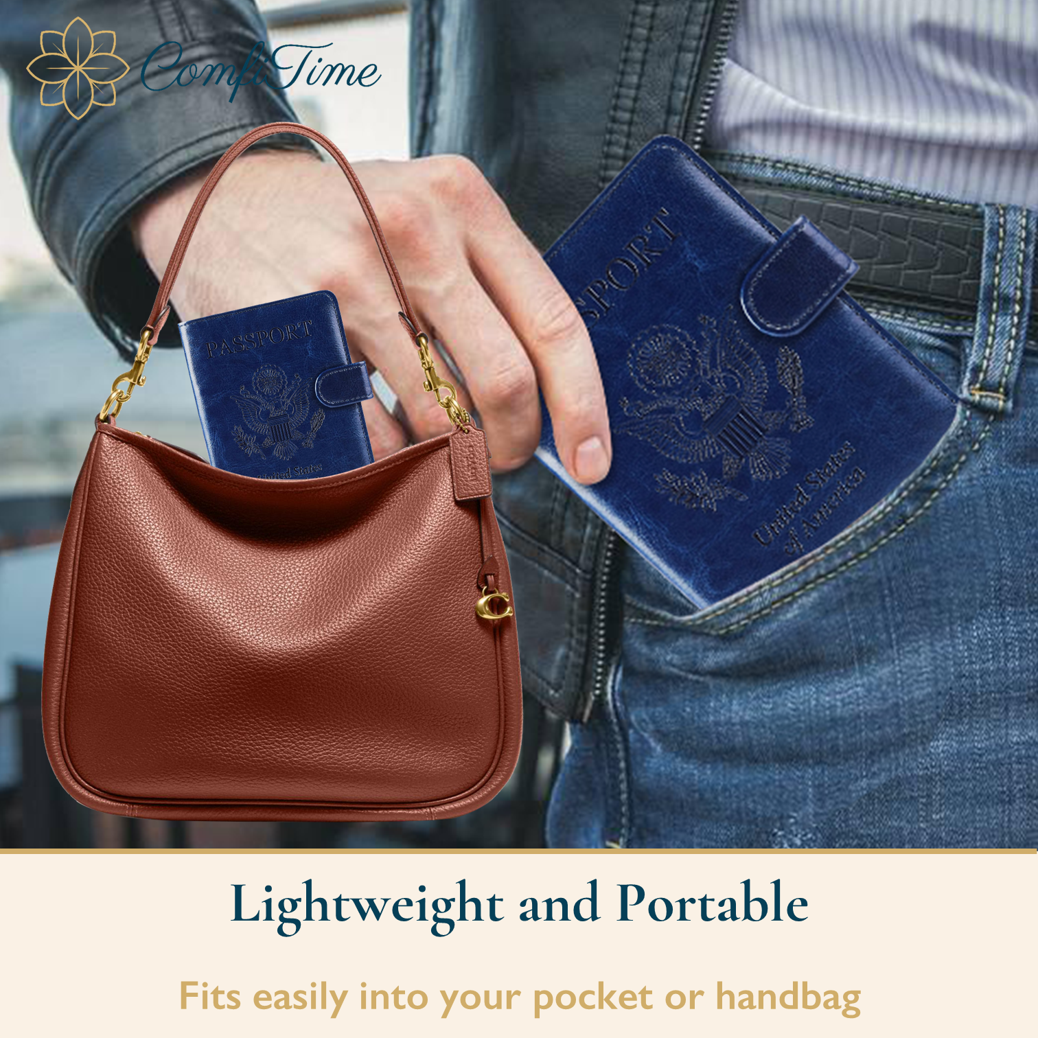 ComfiTime Passport Holder with RFID Blocking, Navy Blue photo 3