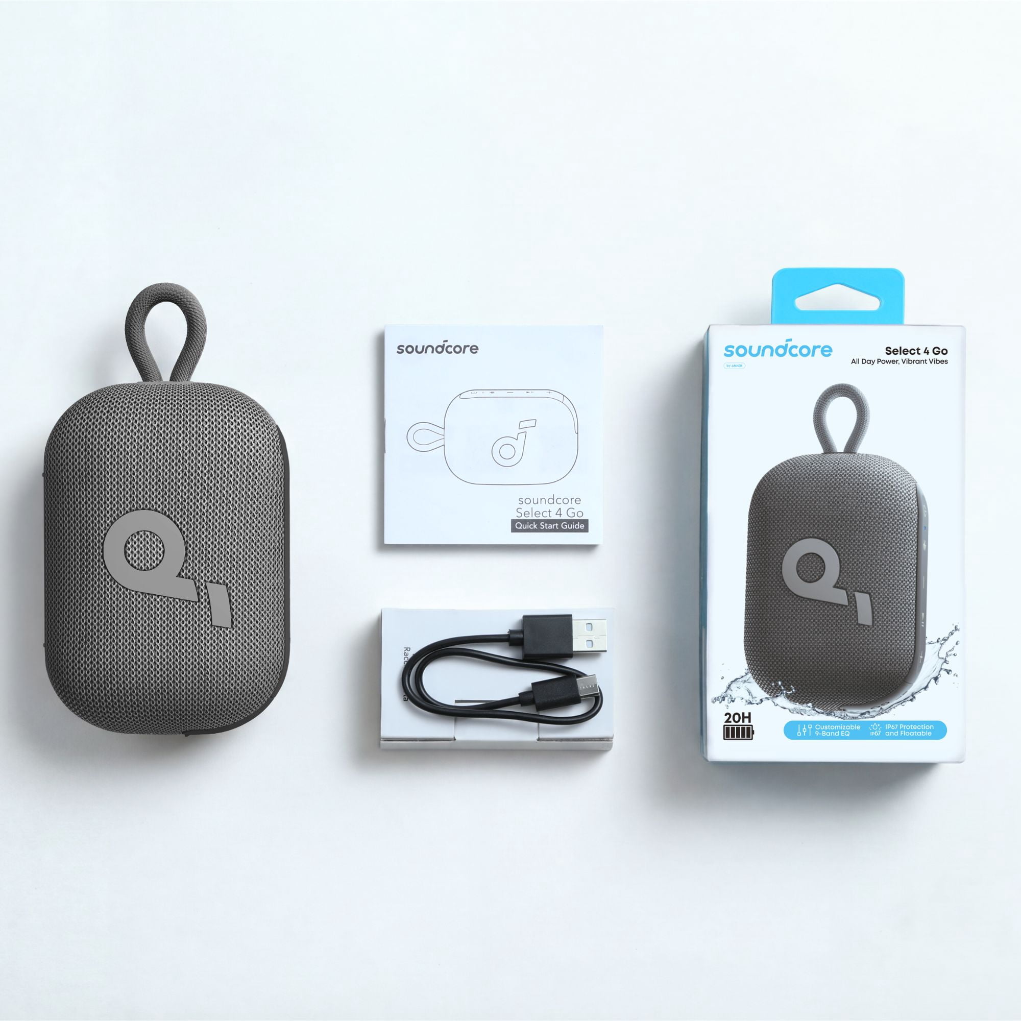 Soundcore Select 4 Go Midnight Bluetooth Shower Speaker by Anker, IP67 Waterproof/Dustproof, Ultra-Portable Speaker, Wireless, 20H Playtime, Floatable, Electronics for Outdoors/Home/Travel