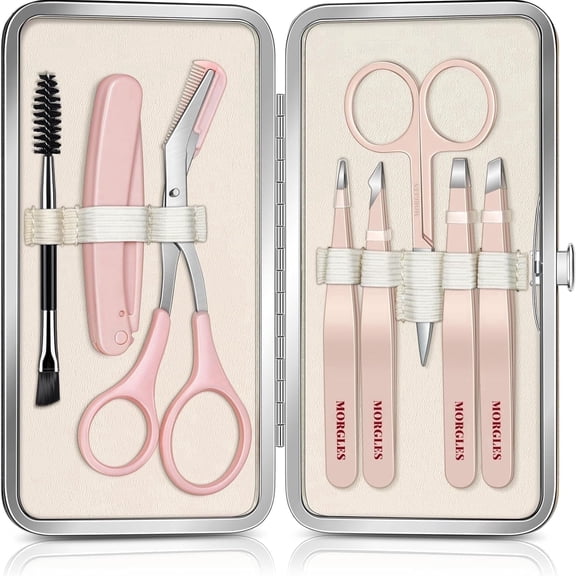MORGLES Tweezers for Women Facial Hair, 8 in 1 Eyebrow Kit with Tweezers, Eyebrow Trimmer Scissors, Razor, Brush with Travel Bag, Hair Plucking Daily Beauty Tools
