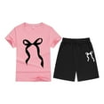 thumbnail image 3 of Aihuaihua Toddler Girl Summer Outfits 3t Cute Print T Shirt and Shorts Outfits Set Round Neck Loose Stretch-Fit Activewear Set Back To School Clothes, 3 of 3