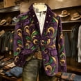 thumbnail image 2 of CONZONE Mardi Gras Men's Corduroy Blazer Casual Suit Jacket for Men Funny Embroidery One Button Elegant Slim Fit Carnival Dress Jacket for Performance,Prom,Wedding, 2 of 4