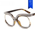 thumbnail image 5 of Montura de anteojos de montura grande con forma de búho con incrustaciones de diamantes, lentes planas, antiluz azul, montura de anteojos europea y americana, 5 of 5