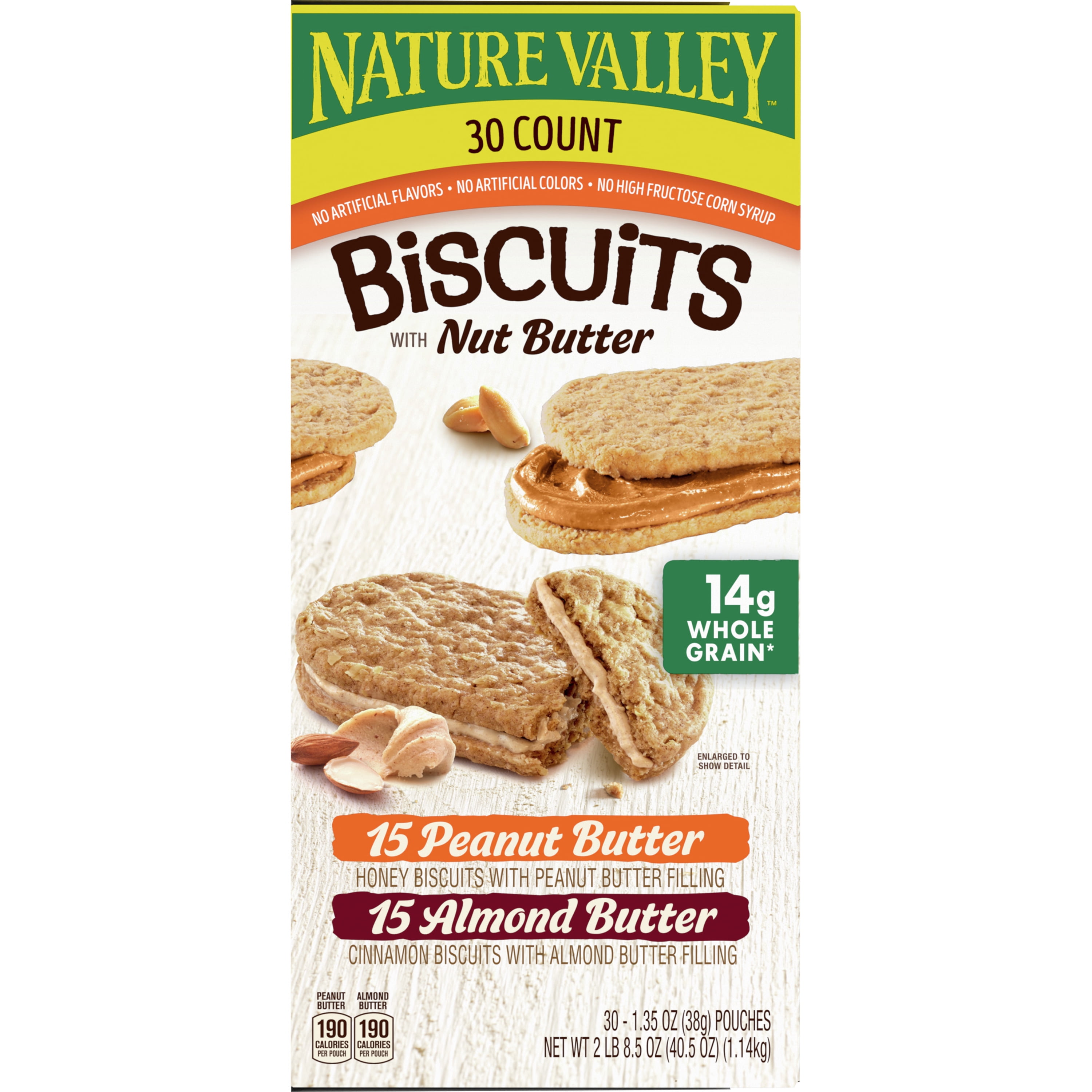 Nature Valley Biscuit Variety Pack, Peanut Butter & Almond Butter, 30 ct, 40.5 OZ