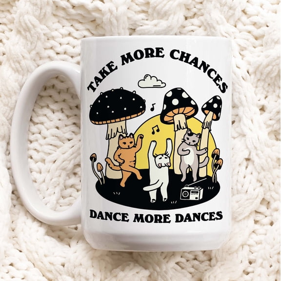 Dancing Cats Coffee Mug, Positive Quote Ceramic Cup, Cute Cat Lover Gift