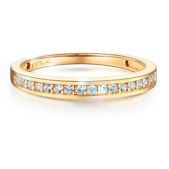 Wellingsale Ladies Solid 14k Yellow Gold Polished CZ Cubic Zirconia Channel Set Wedding Band - Size 4