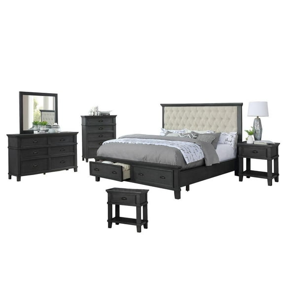 Sandy Platform Cappuccino Wood 6 Piece Bedroom Set in Queen