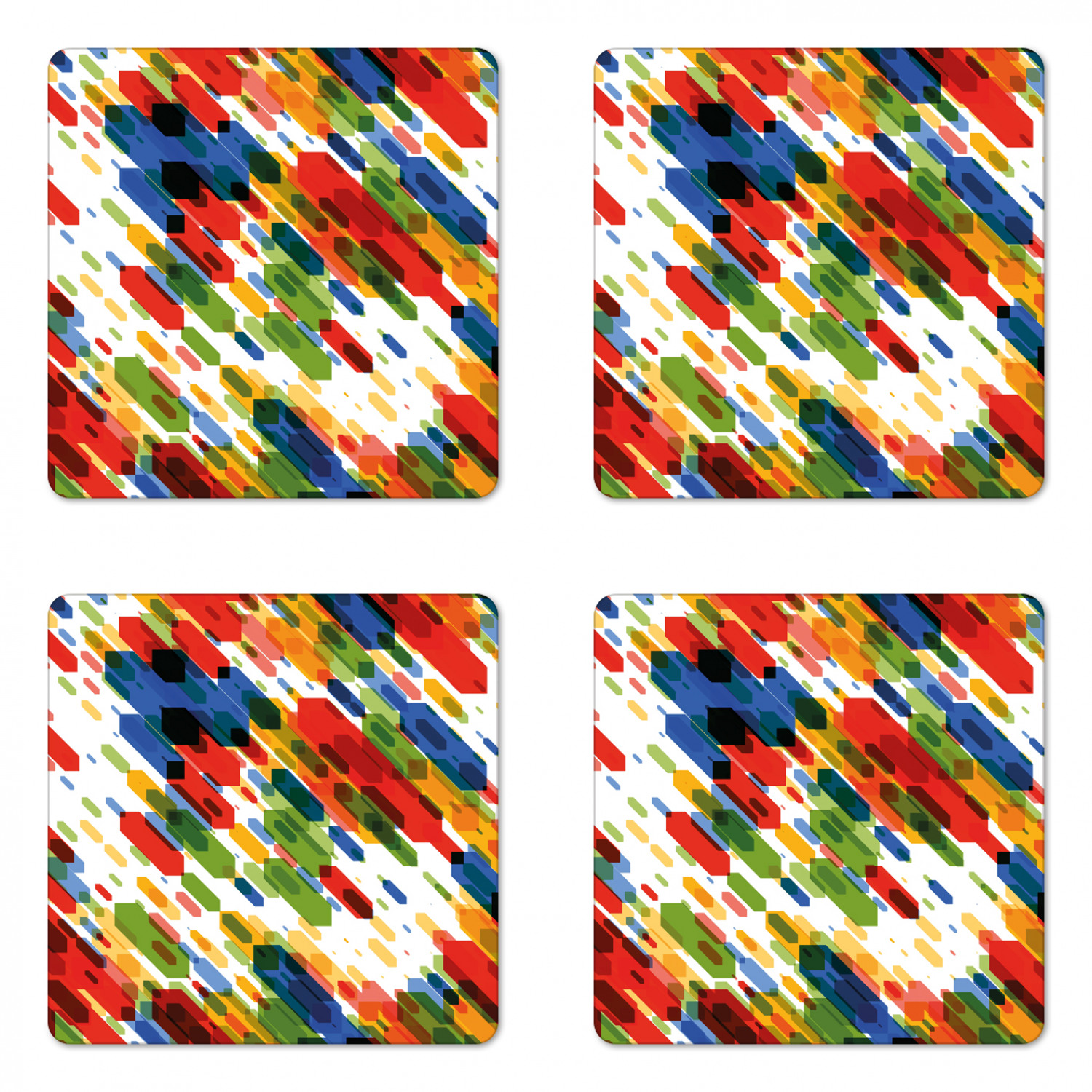 Art Coaster Set of 4, Diagonal Geometric Shapes Abstract Colorful ...