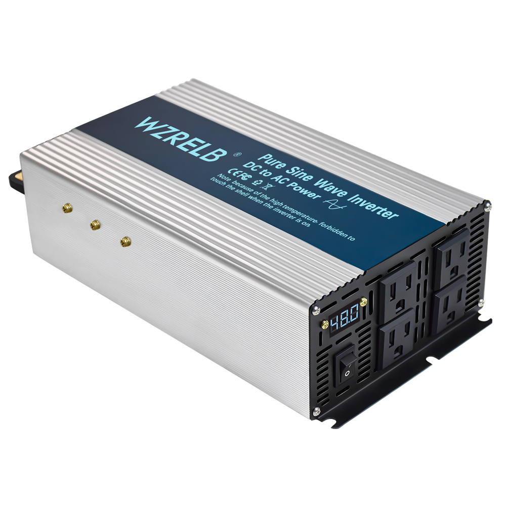 WZRELB 1500W Pure Sine Wave Inverter 48V DC to 110V 120V AC Power Converter with LED Display, Off-Grid Portable Power Inverter with 4 AC Outlets for Home, RV, Truck, Camping