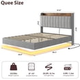 thumbnail image 4 of Moderno gris queen floating marco de cama con LED lights y usb charging - forrado platform con cabecero, no box spring, fácil montaje, 4 of 7