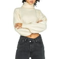thumbnail image 2 of Women's Spring Short Knit Sweater Solid Color Long Sleeve Cowl Neck Pullover Knitwear, 2 of 7