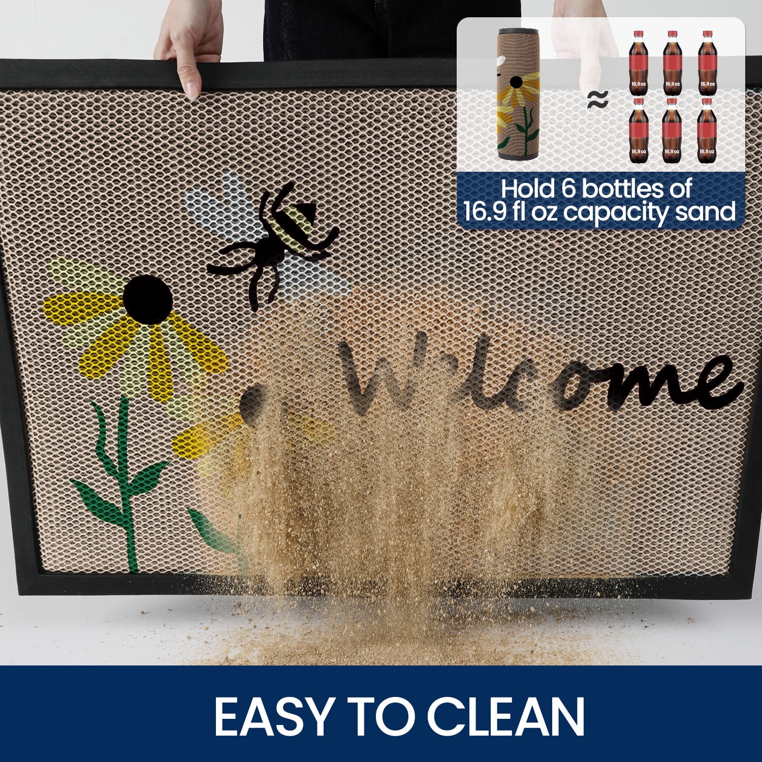 PABUBE Outdoor Doormat, Heavy Duty Non-Slip Summer Froral Welcome Mat, Low Pile & Dirt Trapper Front Door Mat Outside, Bee and Flower Patio Outdoor Mat for Front Doors, 32" x 48"