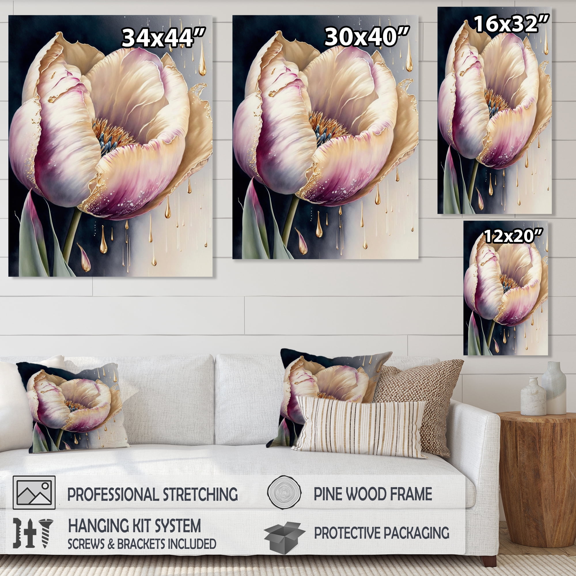 Designart Cream And Purple Tulip I Canvas Wall Art