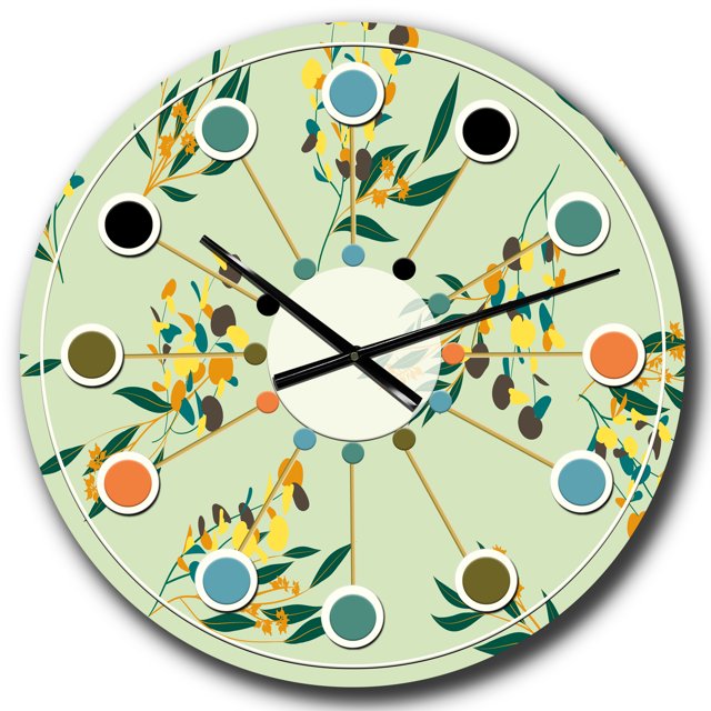 Designart 'Bright Eucalyptus Floral Pattern Iii Horloge Murale Moderne du Milieu du Siècle
