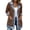 Brown, variant on Women's Laple Collar Denim Trim Long Quilted Puffer Jacket, Long Sleeve Button Down Winter Coat with Patch Pockets, Sizes S-3XL