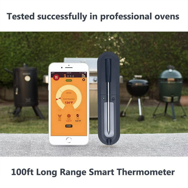 Smart Meat Thermometer with Bluetooth, 100ft Wireless Range for Deep F