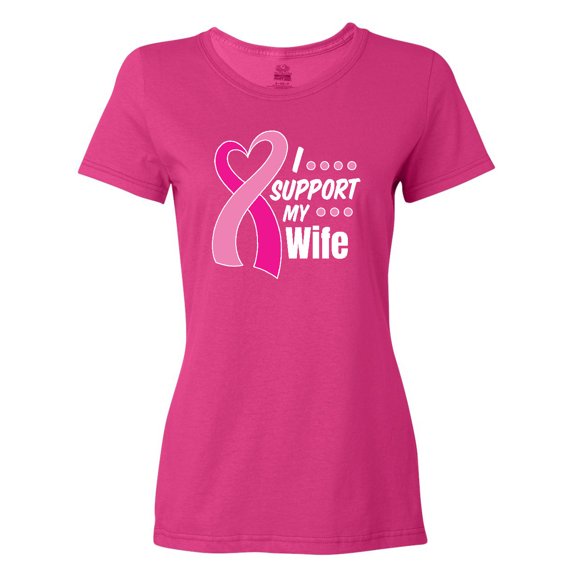 Inktastic Breast Cancer Awareness I Support My Wife with Pink Ribbon Women's T-Shirt