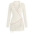 thumbnail image 4 of Ovbmpzd Bodycon Summer Dresses for Women 2026 Western Fringe Mini White Dresses V-Neck Long Sleeve Casual Dresses Womens Dresses,L, 4 of 5