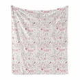 thumbnail image 1 of Love Soft Flannel Fleece Throw Blanket, Hand Drawn Style Romantic Kissing Birds Eros Flower Dragonfly Cat, Cozy Plush for Indoor and Outdoor Use, 60" x 80", Pale Coral Pink Brown, by Ambesonne, 1 of 6