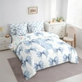 thumbnail image 3 of Feelyou Blue Princess Bowknot Bedding Comforter Set 7pcs for Kids, Initial T Letter King Bedding Sets, Watercolor Ribbon Reversible Bed Sheets, Luxury Bedroom Decor, 3 of 8