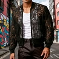 thumbnail image 2 of FINALGANG Men's Coat Sheer Lace Bomber Jacket Solid Color Floral Pattern Long Sleeve Zipper Front Coat With Ribbed Trim For Party Casual Daily Wear Classic Outerwear, 2 of 5