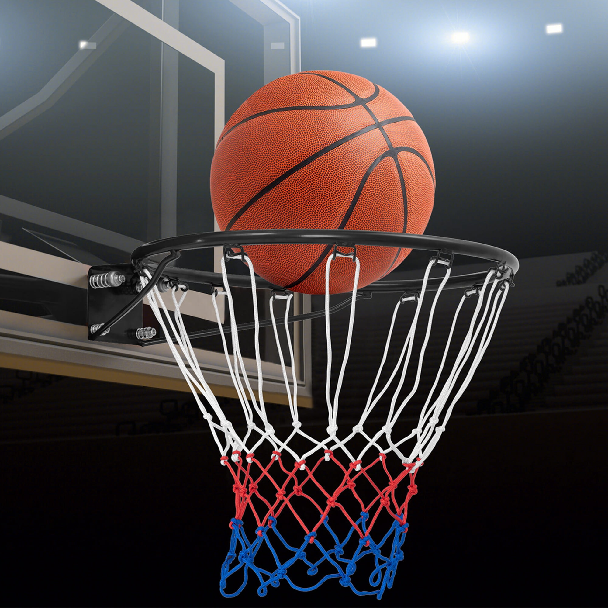 Costway 18" Basketball Rim Wall Door Mounted Basketball Hoop with All Weather Net Black