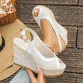 thumbnail image 4 of Platform Sandals Women Wedge Espadrilles Peep Toe Splice Suede Slingback Wedges Heels Fashion Color Block Summer Beach Vacation Dress Shoes Beige Size 9.5, 4 of 6