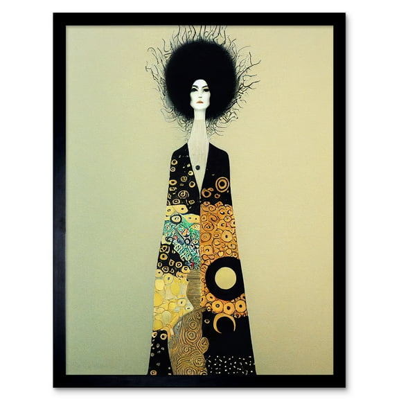 Portrait of Beautiful Woman Gustav Klimt Style Dress Art Print Framed Poster Wall Decor 12x16 inch