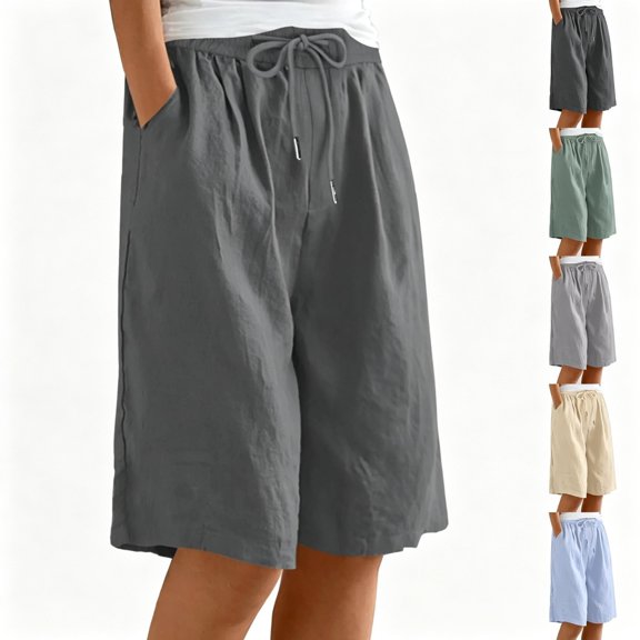 POROPL Women Shorts Under $10 Linen Summer Casual Shorts Capris Short
