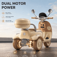 thumbnail image 4 of 12V Electric Motorcycle for Kids, 2 Seater Battery Power Ride on Motorcycle Toys with Slow Start, LED, Music, USB, 3 Wheel Electric Motorcycle for Boy Girl Birthday Gift, Beige, 4 of 10