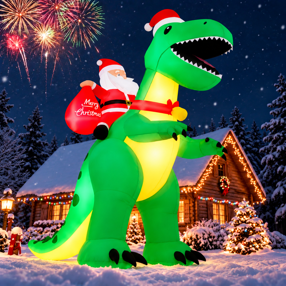Firstness 6ft High Christmas Inflatables Outdoor Decoration with LED Lights, Christmas Blow Ups Santa Claus Dinosaur Xmas Decor for Party Yard Garden Lawn