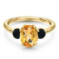 thumbnail image 3 of Gem Stone King 10K Yellow Gold Yellow Citrine and Black Onyx Engagement Ring for Women | 2.09 Cttw | Oval Checkerboard 9X7MM | Gemstone November Birthstone | Size 8, 3 of 6