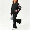 thumbnail image 5 of Ixbnca 2 Piece Outfits for Kids Girls Long Sleeve Hooded Sweatshirts High Waist Flare Pants Bow Fashion Clothes, 5 of 7