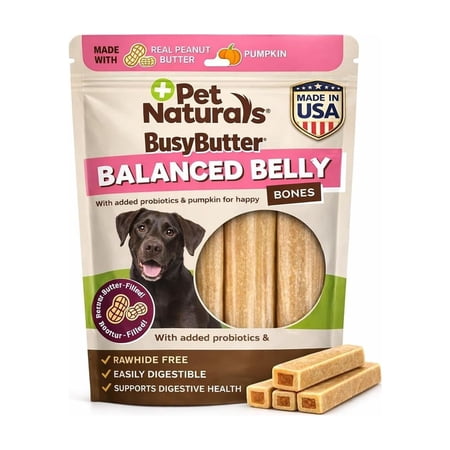 Pet Naturals Balanced Belly Bones Chews for Large Dogs, Peanut Butter, 4ct