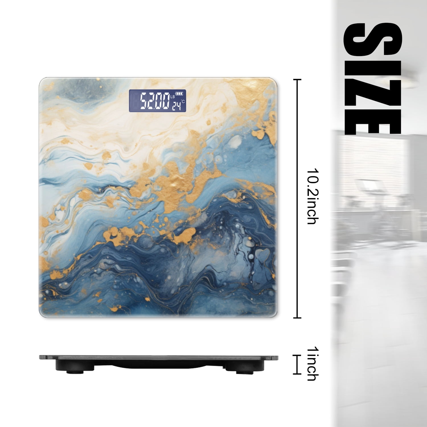 High Precision Body Weight Scale Smart Bathroom Scales with Large LCD Display(400lbs),Decorative for Bedroom-Abstract Blue And Gold Marble