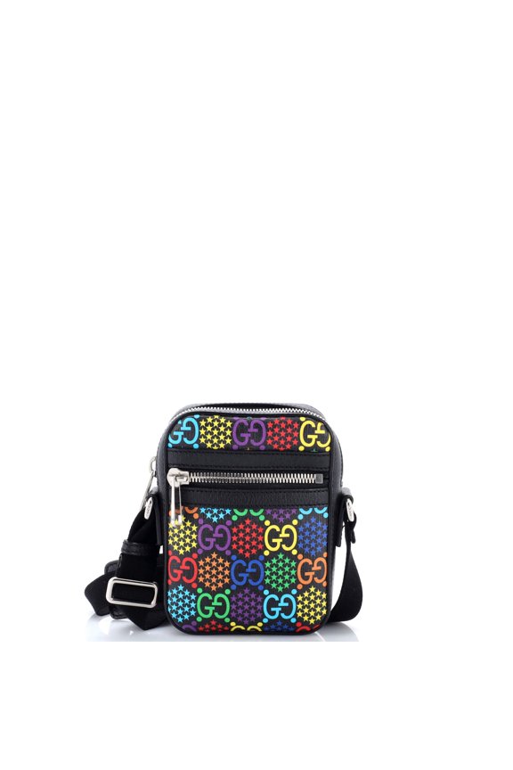 Pre-Owned Front Zip Messenger Bag Psychedelic Print GG Coated Canvas Mini By Rebag