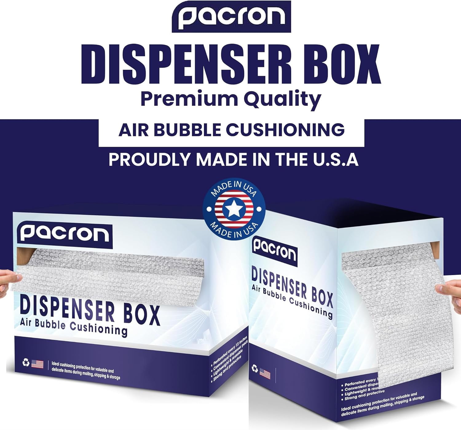 Pacron Protective Bubble Wrap Roll with Dispenser 100FTx12IN - 5/16 Medium - 12IN Perforated, Durable Plastic Wrap for Moving, Shipping & Storage