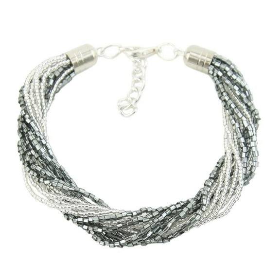 GlassOfVenice Murano Glass Gloriosa 12 Strand Seed Bead Bracelet - Silver Grey