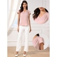 thumbnail image 2 of DARING DIVA Women's Cap Short Sleeve V Neck Pleated Front Satin Blouse XS Dusty Pink, 2 of 6