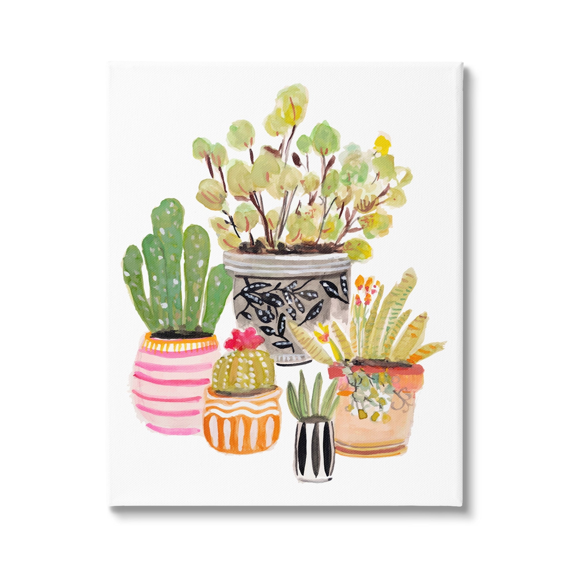 Stupell Patterned Pots Cactus Garden Botanical & Floral Painting Gallery Wrapped Canvas Print Wall Art