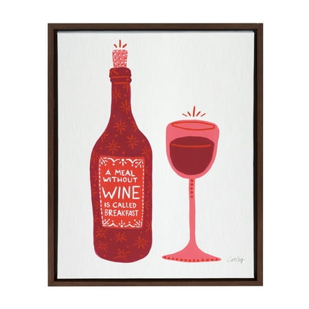 Walnut Coat (Kate and Laurel - Sylvie Watercolor of Red Wine and Glass with Quote on Bottle