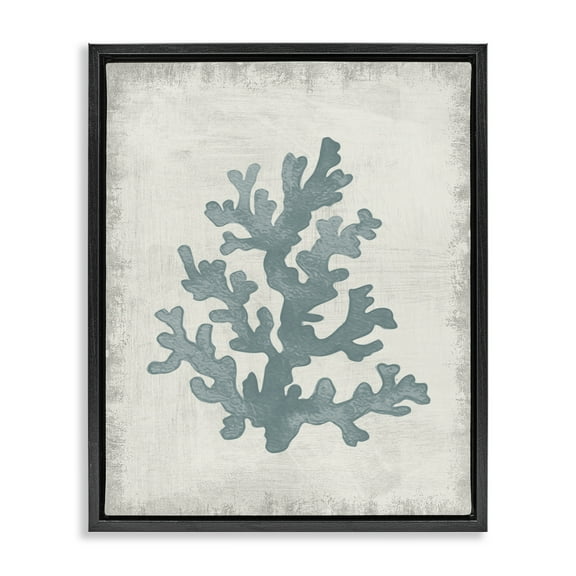Stupell Industries Blue Coral Form Nautical & Beach Painting Black Floater Framed Canvas Art Print Wall Art, 17 x 21