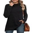 thumbnail image 2 of Haut à Col Roulé Côtelé pour Femmes - Chemise Basique à Manches Longues avec Fente Latérale, 2 of 5